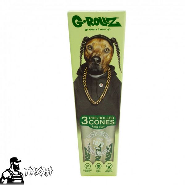 Бумага для самокруток G-Rollz | Pets Rock "Rap" Organic Green Hemp - 3 KS Cones 54747 Фото Інтернет магазину Кальянів - Пахан